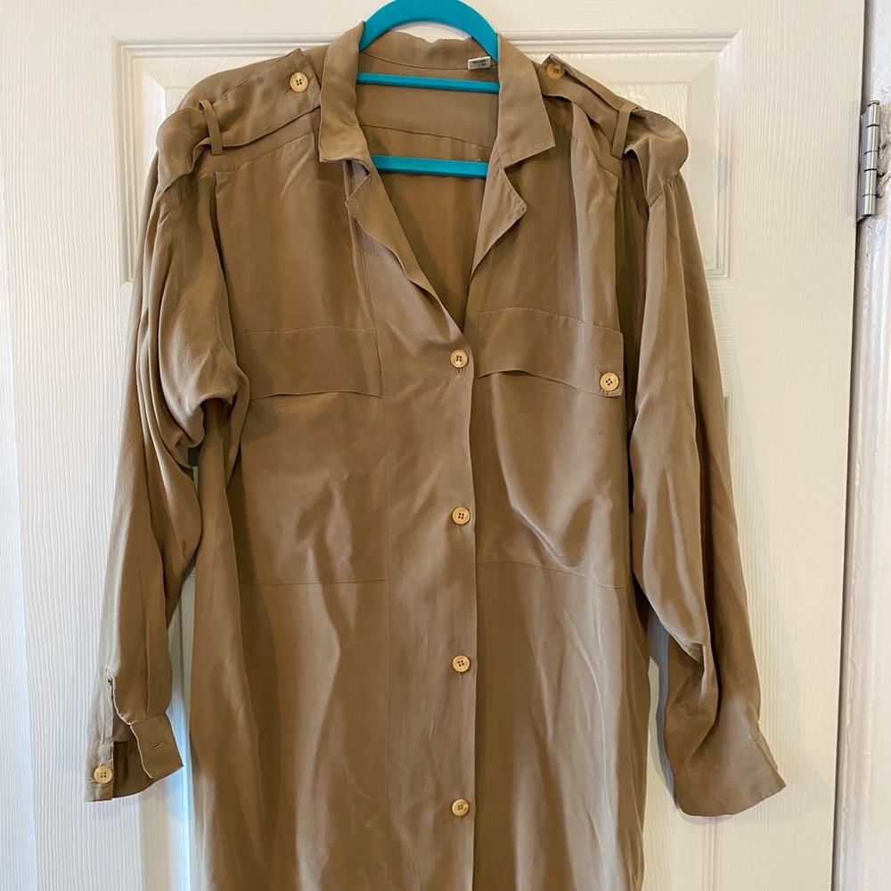 Vintage - silk military-inspired shirt dress - s